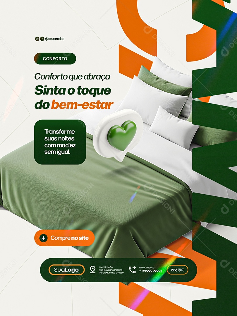 Cama Mesa e Banho Conforto Social Media PSD Editável