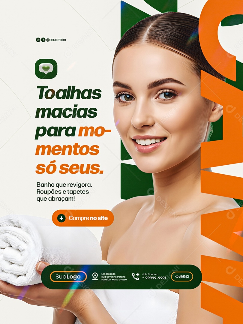 Cama Mesa e Banho Toalhas Macias para Momentos só Seus Social Media PSD Editável