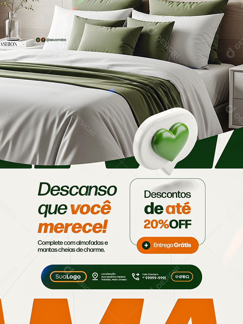 Cama Mesa e Banho Descanso Que Você Merece Social Media PSD Editável