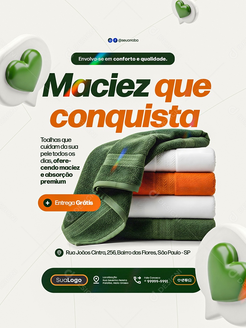 Cama Mesa e Banho Maciez Que Conquista Social Media PSD Editável