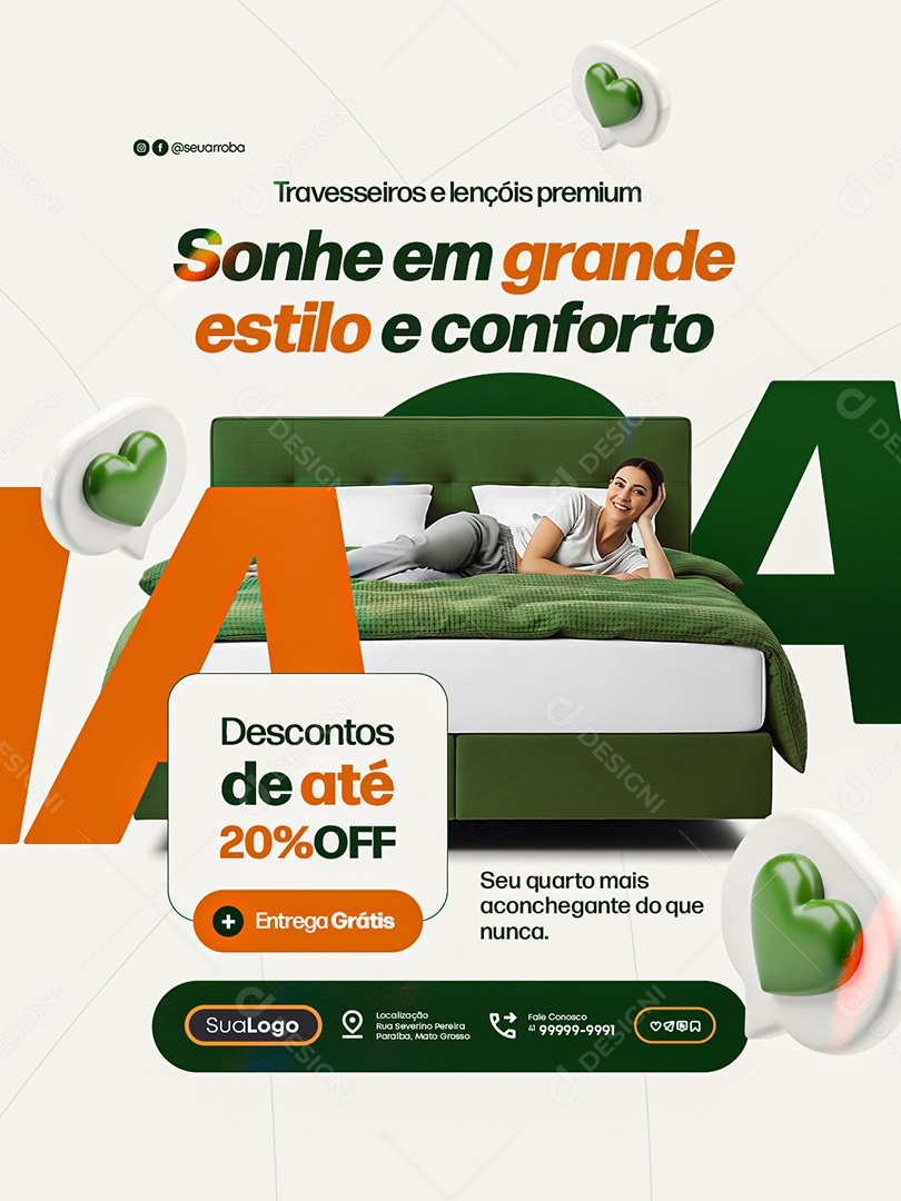 Cama Mesa e Banho Sonhe em Grande Estilo e Conforto Social Media PSD Editável
