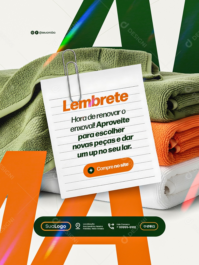 Cama Mesa e Banho Lembrete Social Media PSD Editável