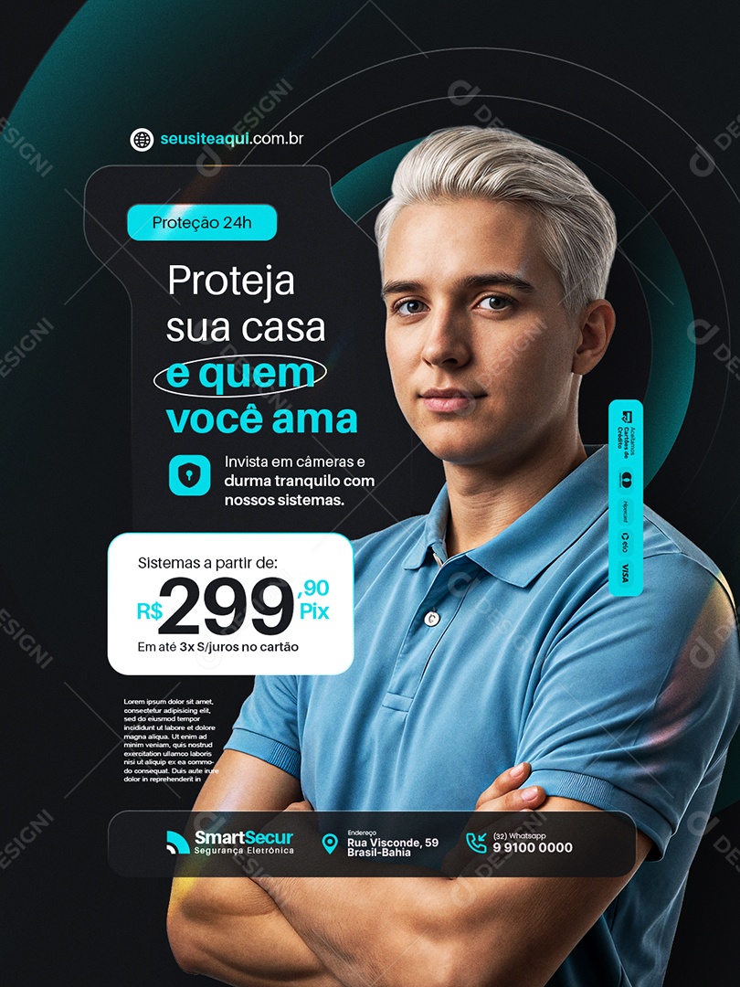 Câmera de Segurança Proteção 24H Social Media PSD Editável