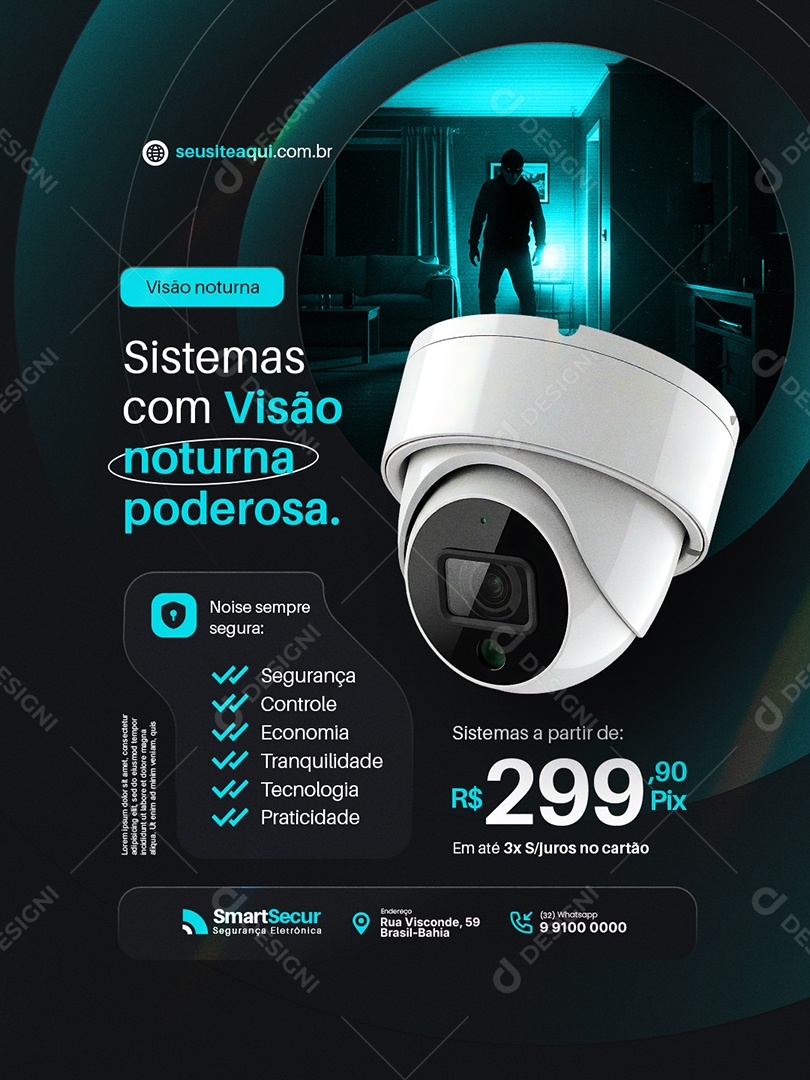 Câmera de Segurança Sistemas com Visão Noturna Poderosa Social Media PSD Editável