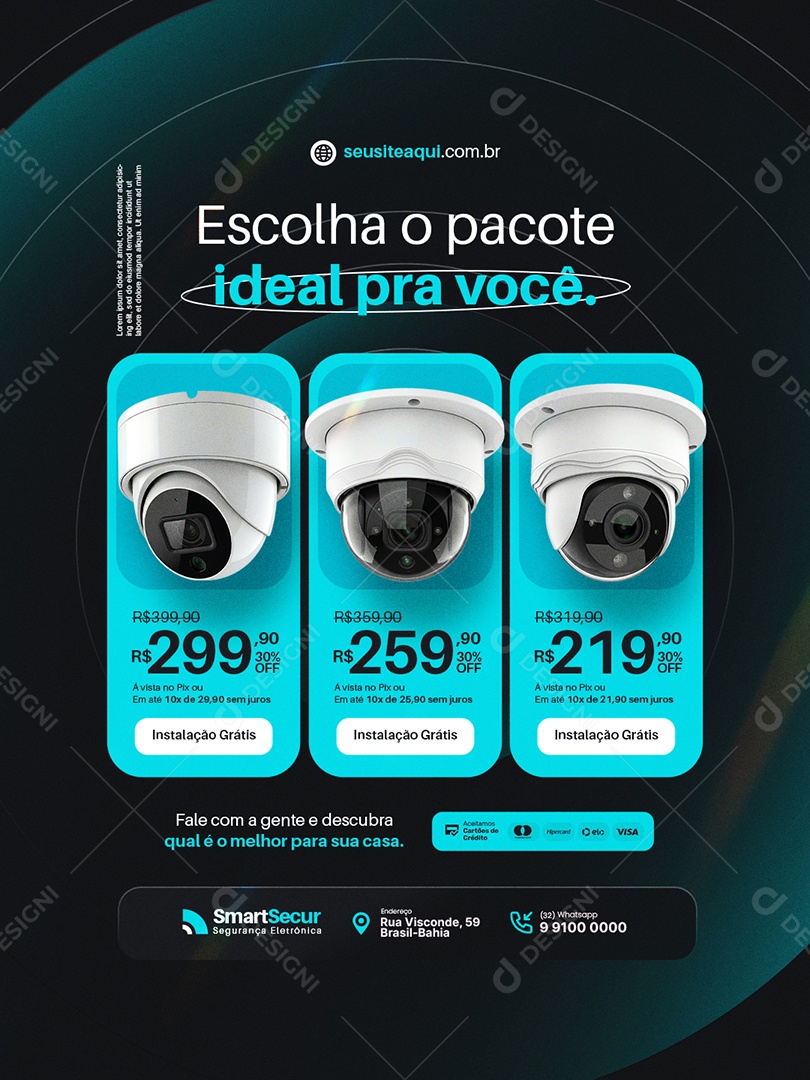 Câmera de Segurança Escolha o Pacote Ideal pra Você Social Media PSD Editável