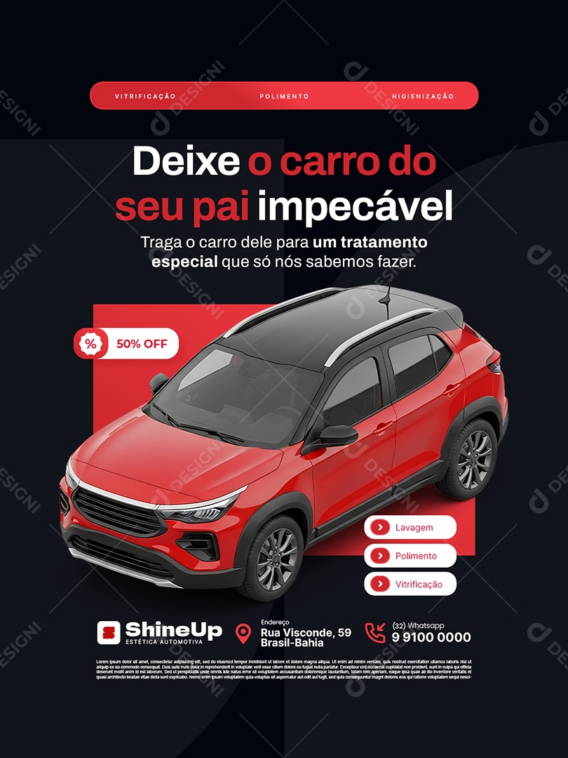 Estética Automotiva Deixe o Carro do Seu Pai Impecável Social Media PSD Editável