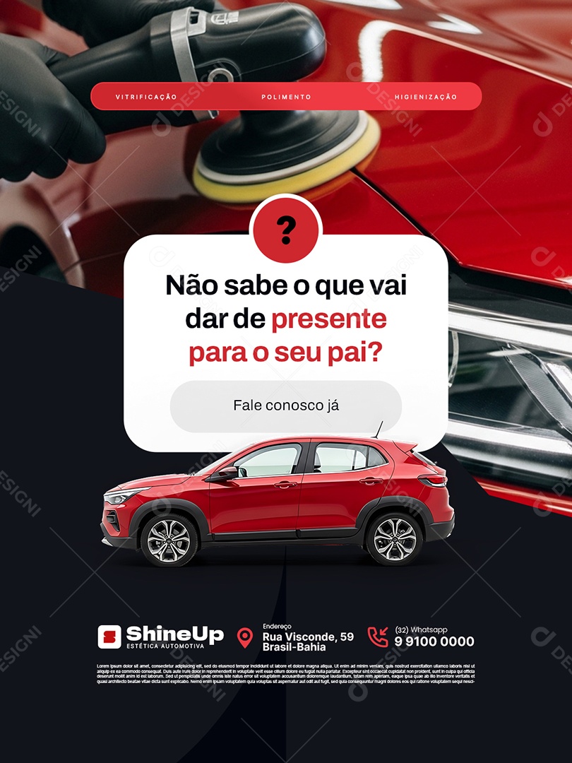 Estética Automotiva Fale Conosco Já Social Media PSD Editável