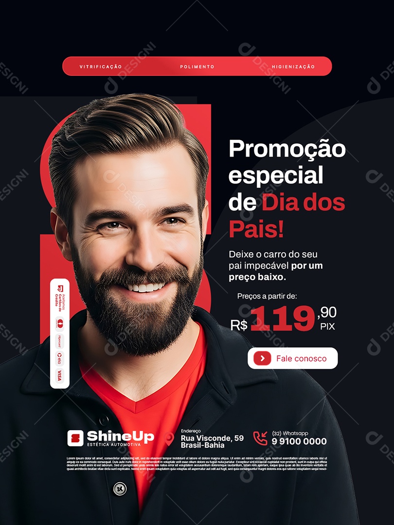 Estética Automotiva Promoção Especial de Dia dos Pais Social Media PSD Editável