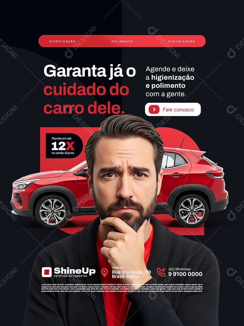 Estética Automotiva Vitrificação Polimento e Higienização Social Media PSD Editável