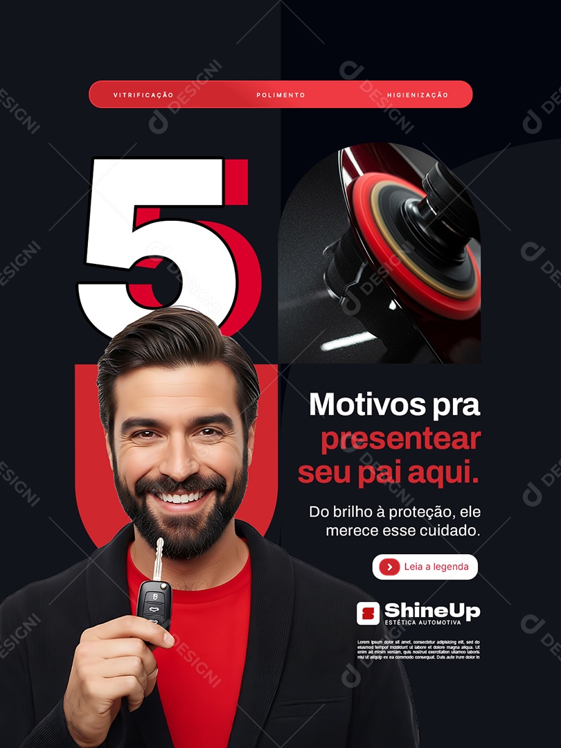Estética Automotiva Cinco Motivos para Presentear Seu Pai Aqui Social Media PSD Editável