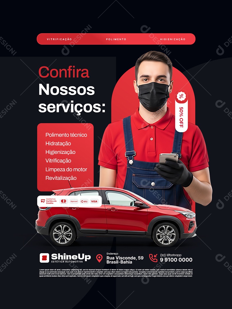 Estética Automotiva Confira Nossos Serviços Social Media PSD Editável