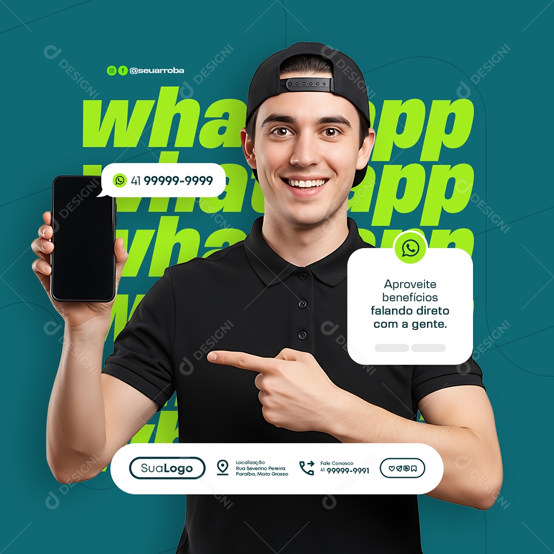 Whatsapp Aproveite Benefícios Falando Direto com a Gente Social Media PSD Editável