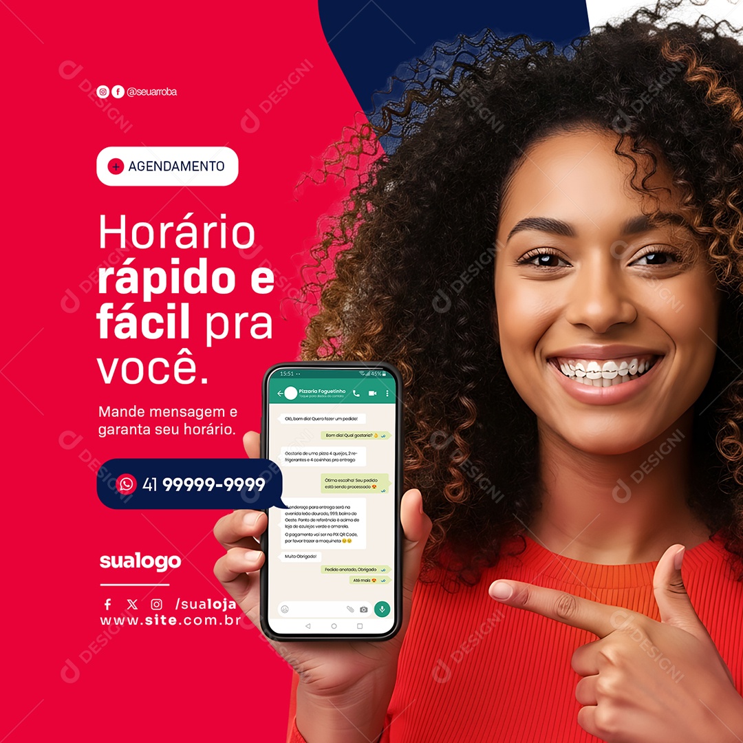 Whatsapp Agendamento Horário Rápido e Fácil Social Media PSD Editável