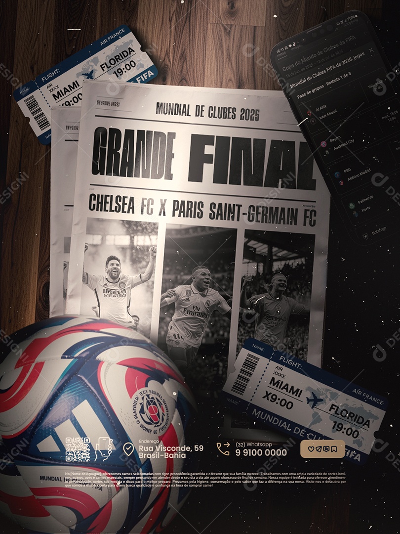Jogo Mundial de Clubes Grande Final Chelsea x Paris Saint German Social Media PSD Editável