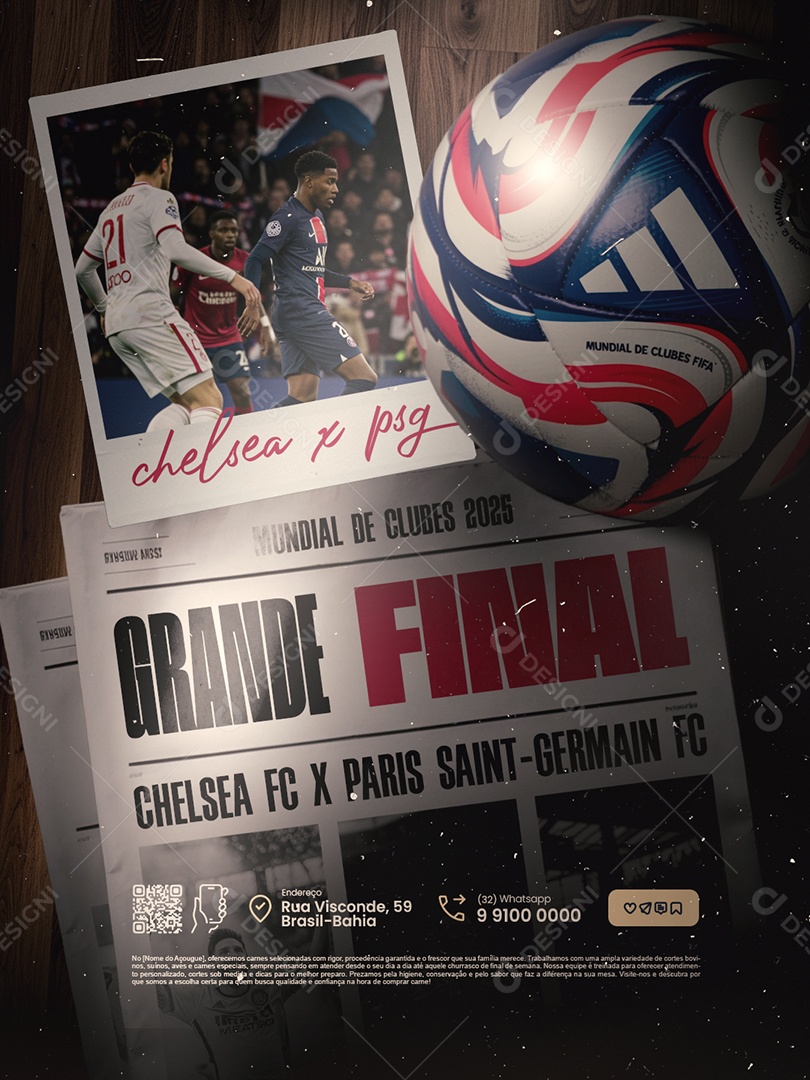 Jogo Mundial de Clubes Grande Final Chelsea FC x Paris Saint German FC Social Media PSD Editável