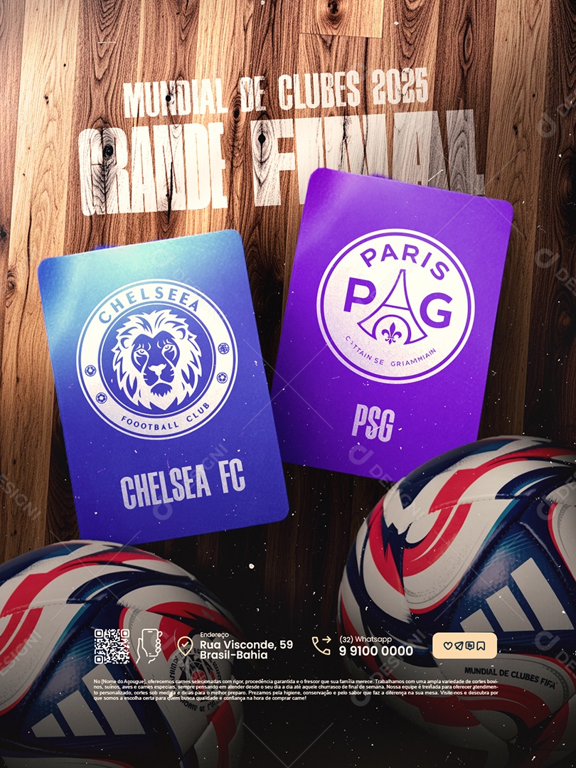 Jogo Mundial de Clubes Grande Final Chelsea x Paris Saint German Social Media PSD Editável