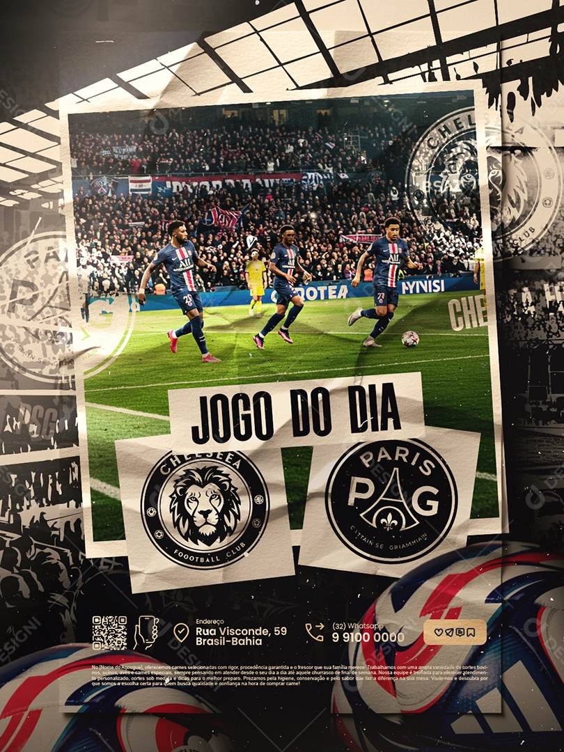 Jogo Mundial de Clubes Final Chelsea x Paris Saint German Social Media PSD Editável