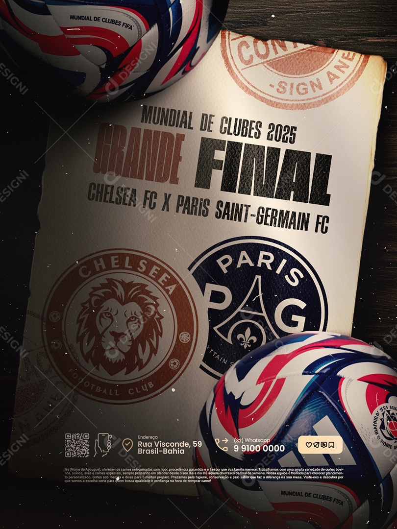Jogo Mundial de Clubes Grande Final Chelsea x Paris Saint German Social Media PSD Editável
