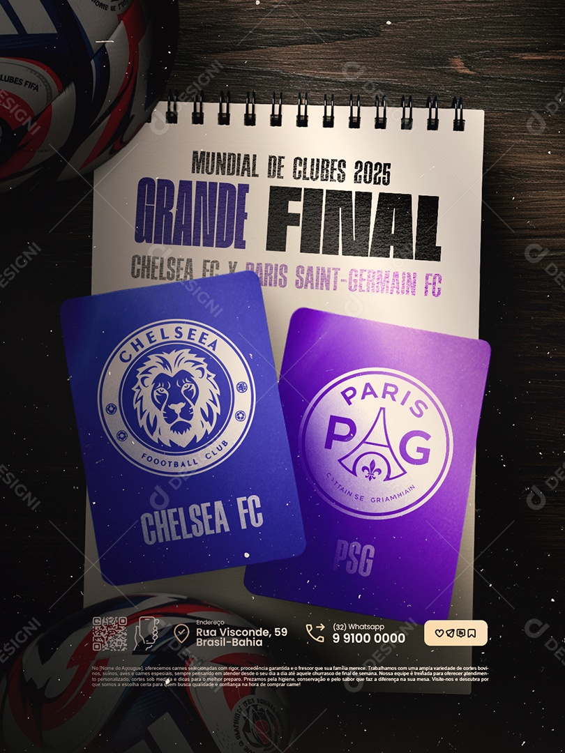 Jogo Mundial de Clubes Grande Final Chelsea x PSG Social Media PSD Editável
