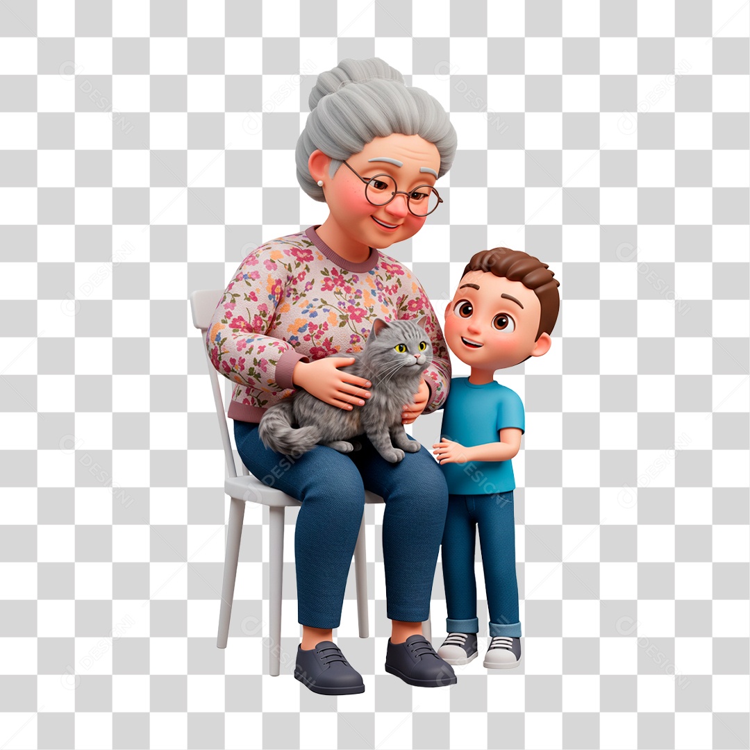 Personagem Avó com Neto PNG Transparente