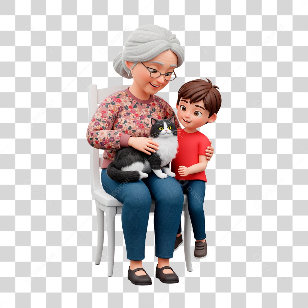 Personagem Avó com Neto PNG Transparente