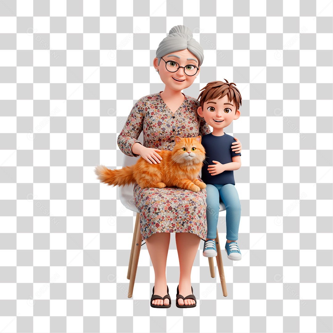 Personagem Avó com Neto PNG Transparente