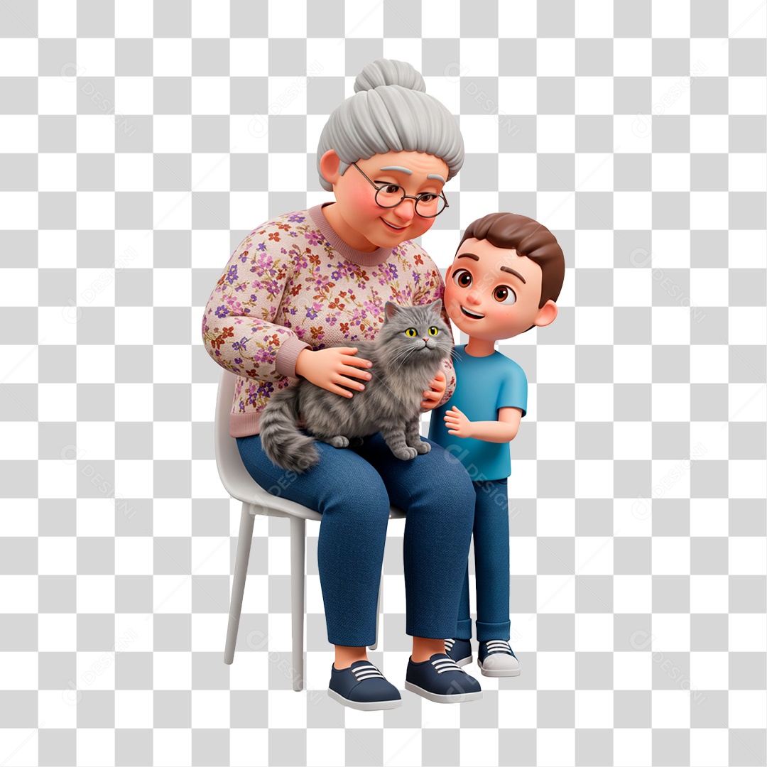 Personagem Avó com Neto PNG Transparente
