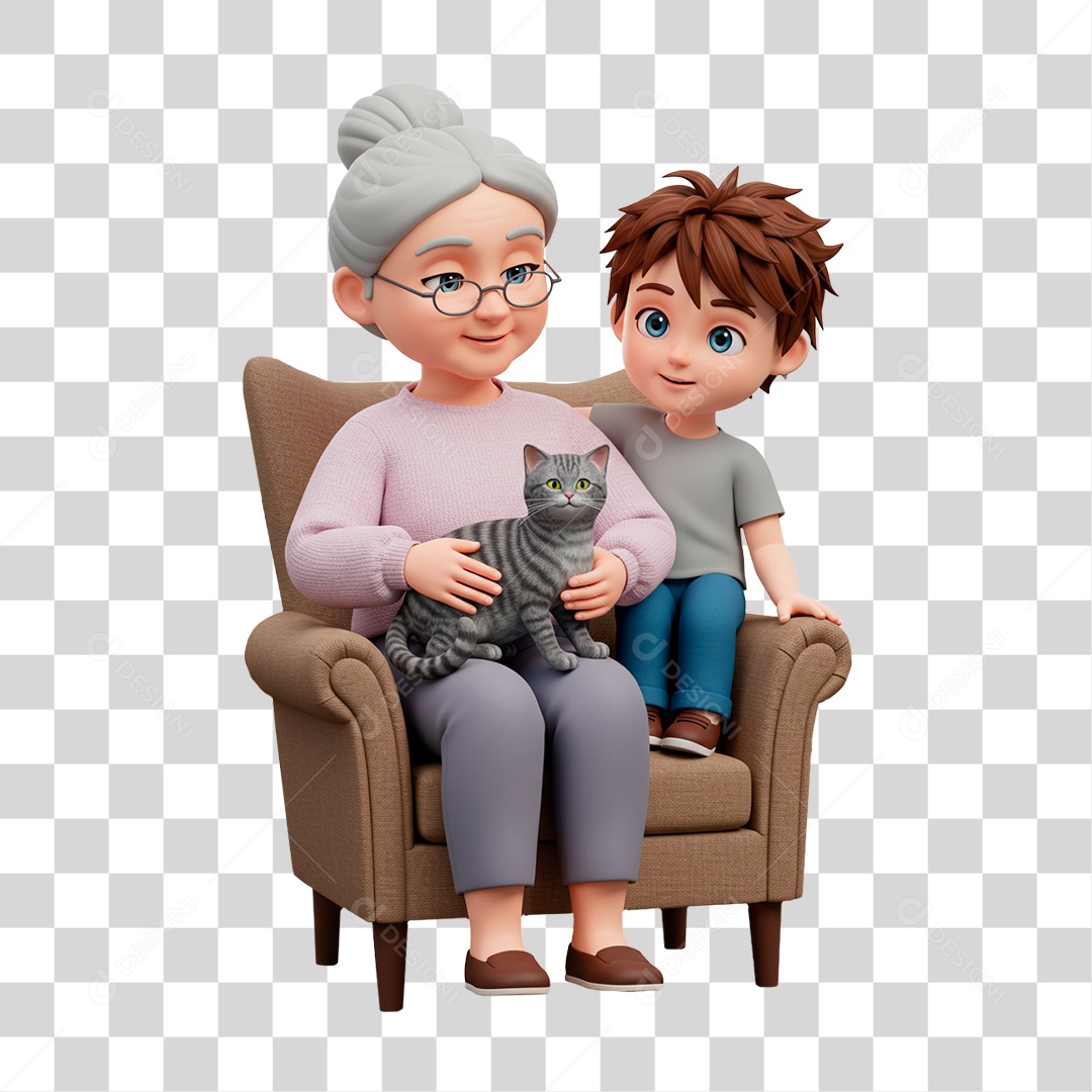 Personagem Avó com Neto PNG Transparente