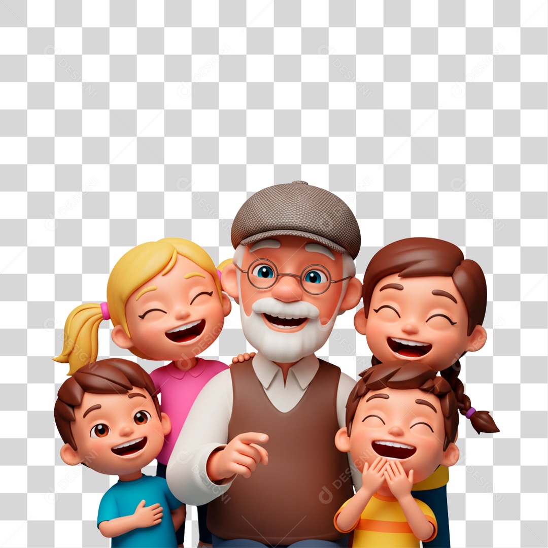 Personagem Avô com seus Netos PNG Transparente