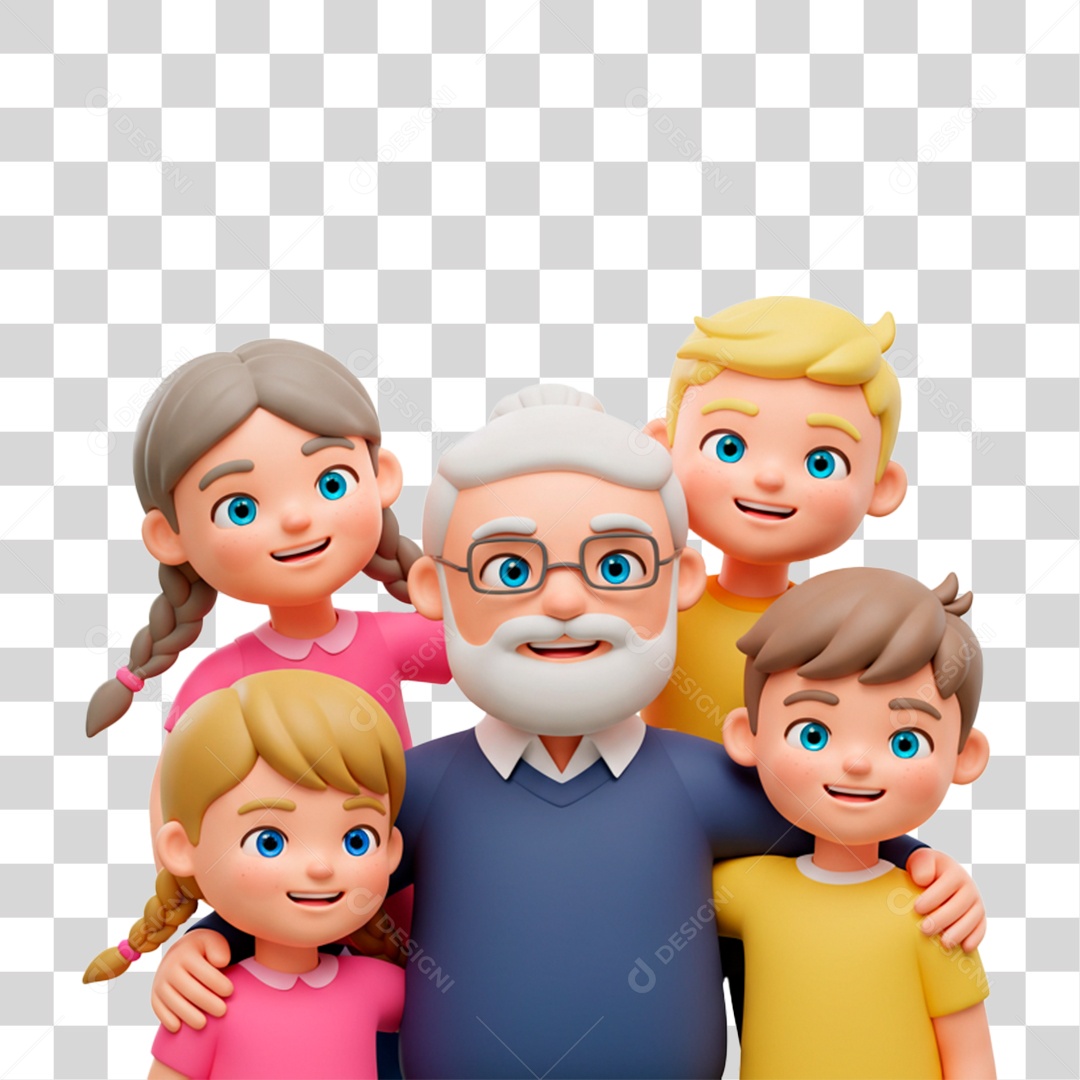 Personagem Avô com seus Netos PNG Transparente