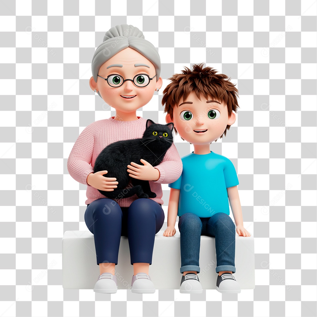 Personagem Avó com Neto PNG Transparente