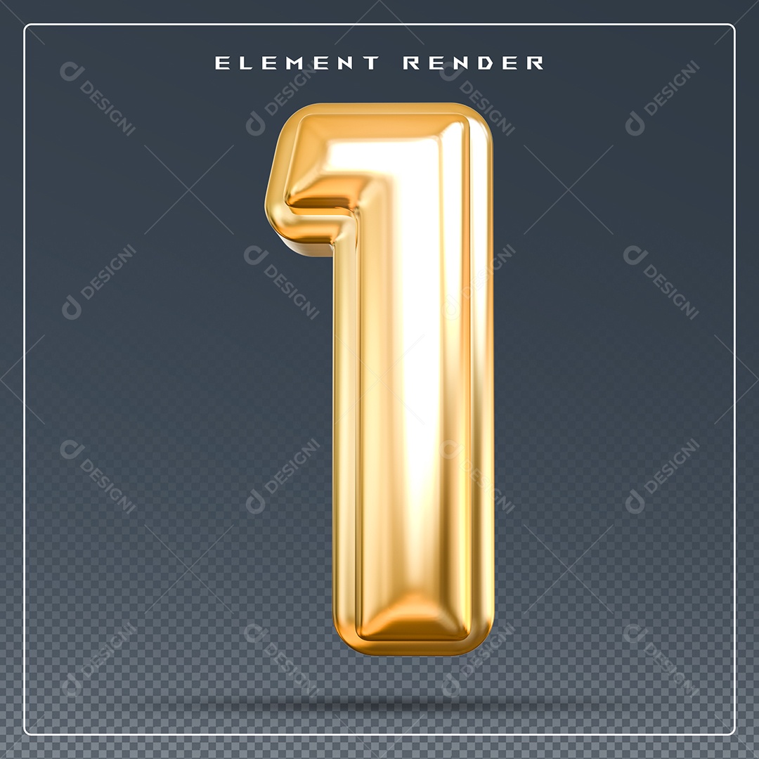 Elemento 3D Número 1 Dourado para Composição PSD