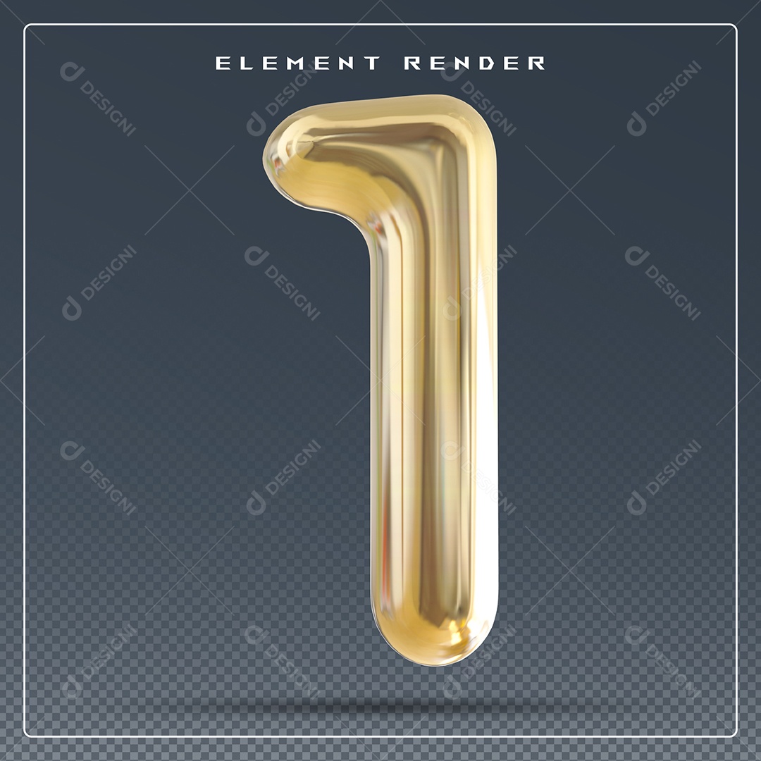 Elemento 3D Número 1 Dourado para Composição PSD