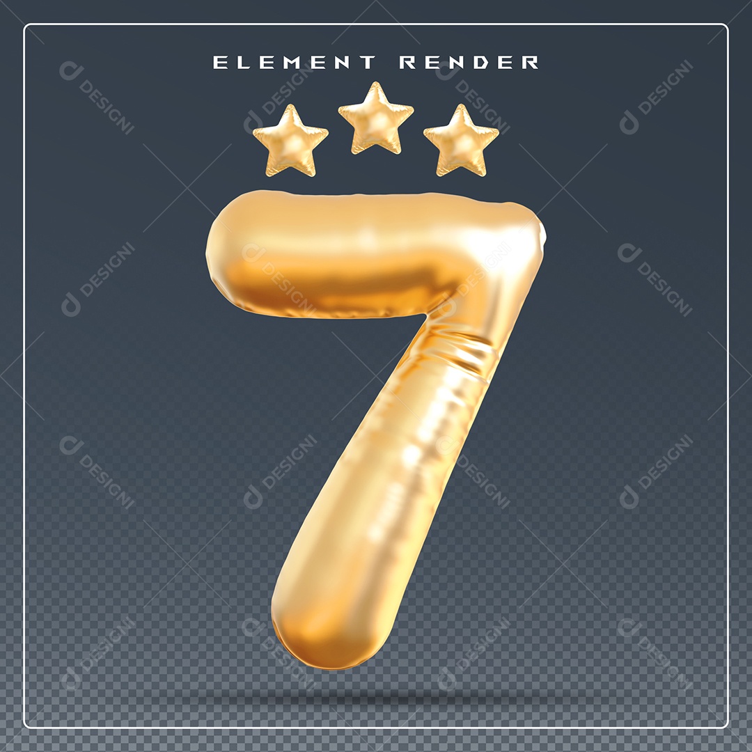 Elemento 3D Número 7 Dourado para Composição PSD