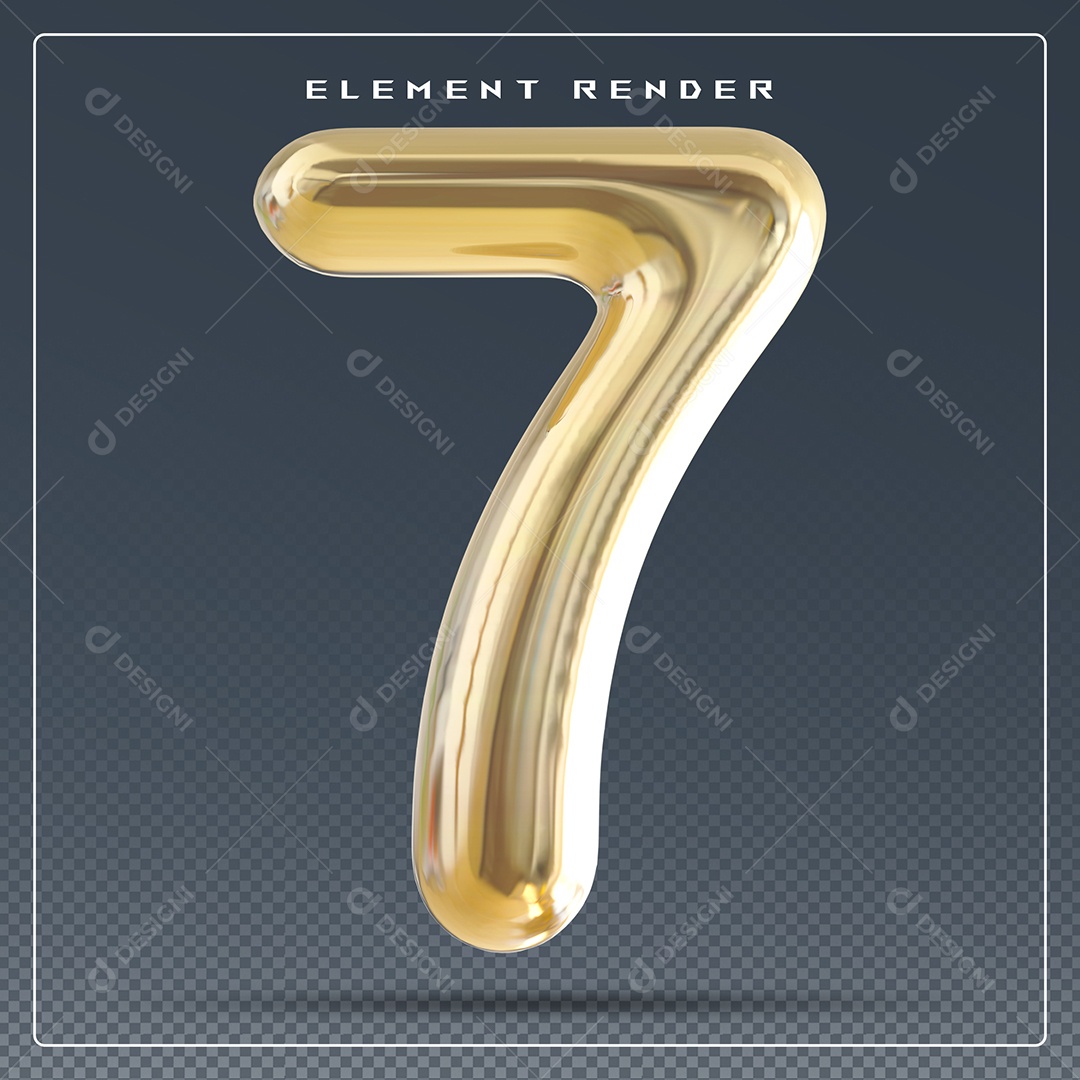 Elemento 3D Número 7 Dourado para Composição PSD