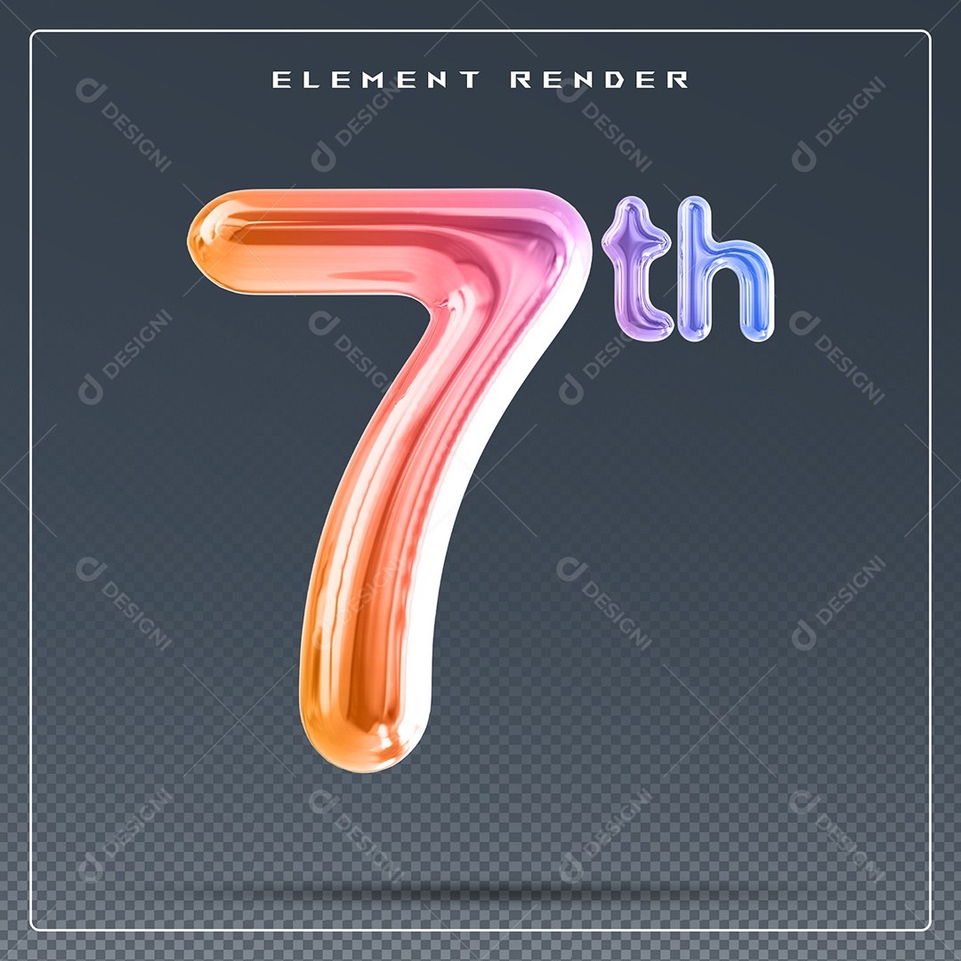 Elemento 3D Número 7 Colorido para Composição PSD