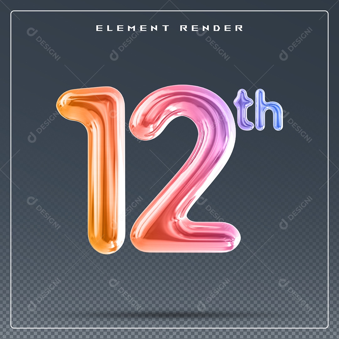 Elemento 3D Número 12 Dourado para Composição PSD