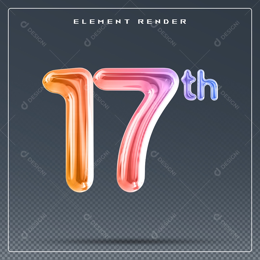 Elemento 3D Número 17 Dourado para Composição PSD