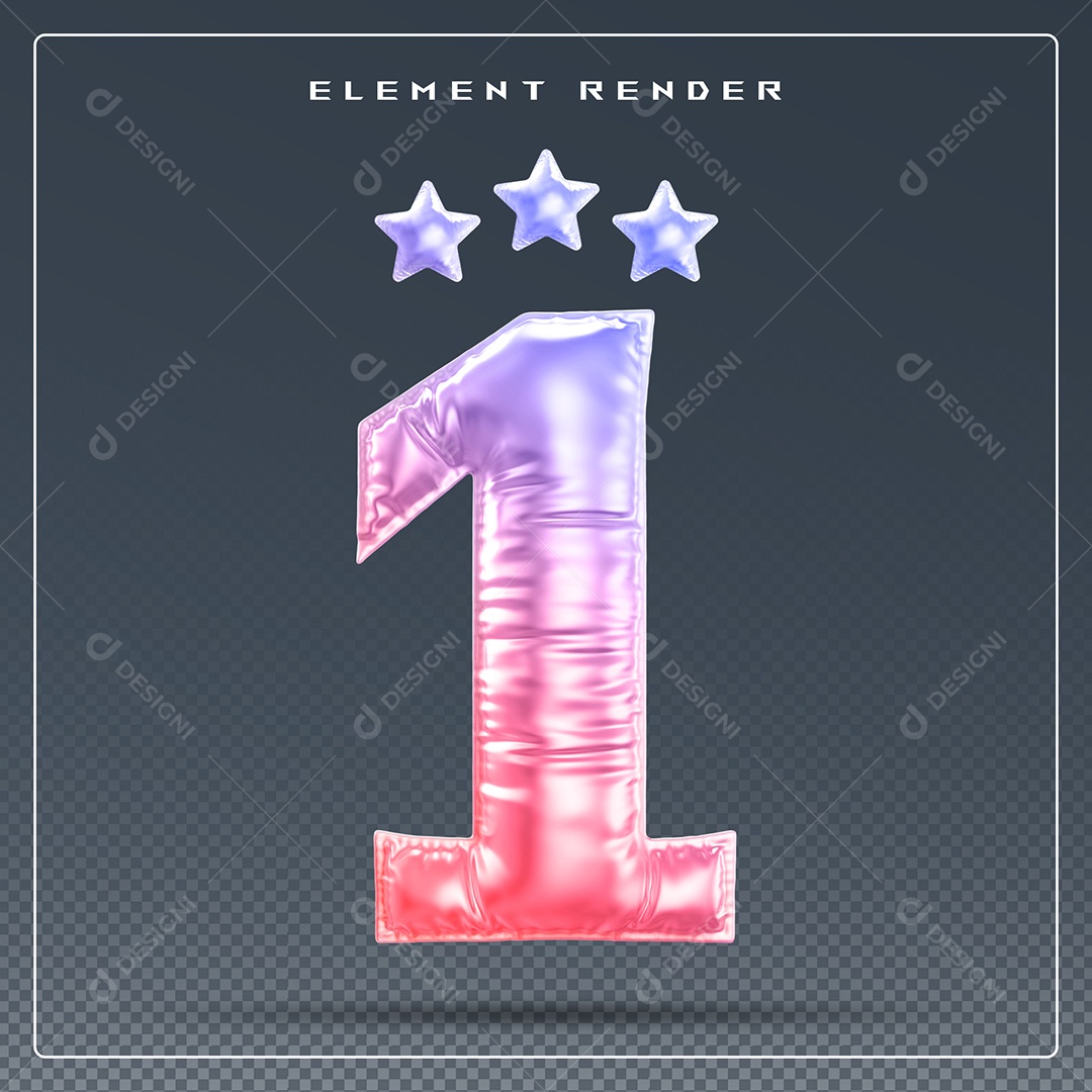 Elemento 3D Número 1 Colorido para Composição PSD