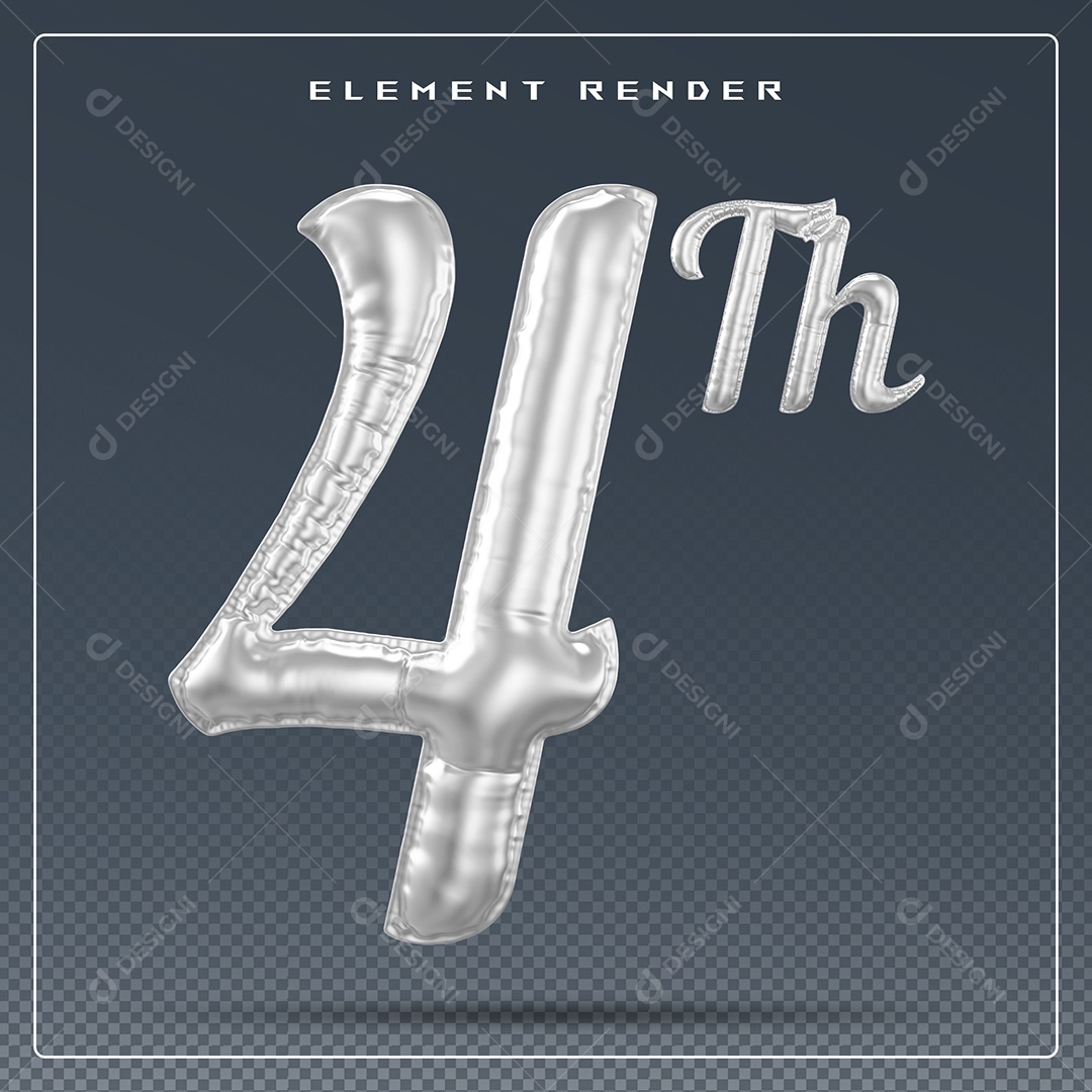 Elemento 3D Número 4 Cinza para Composição PSD