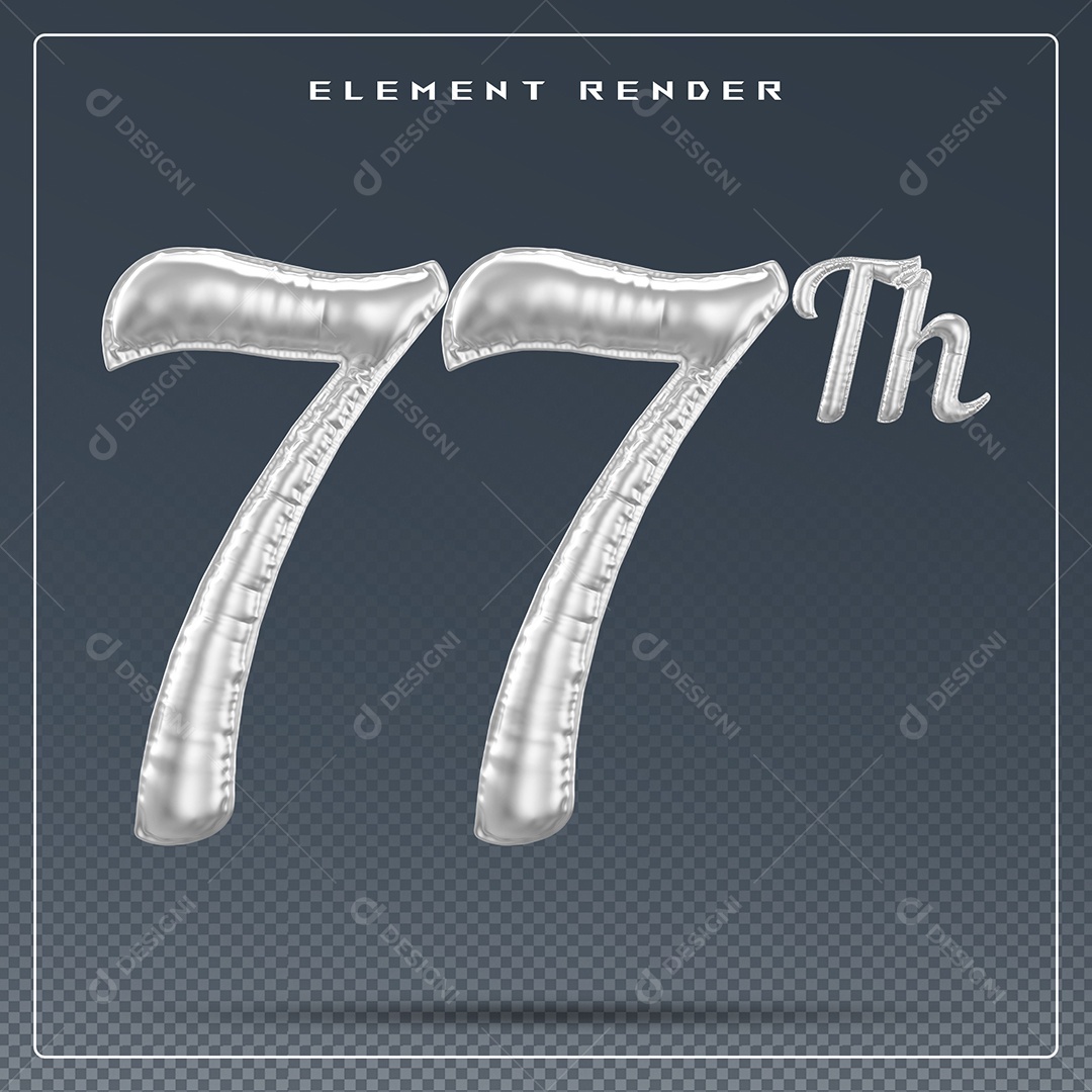 Elemento 3D Número 77 Cinza para Composição PSD