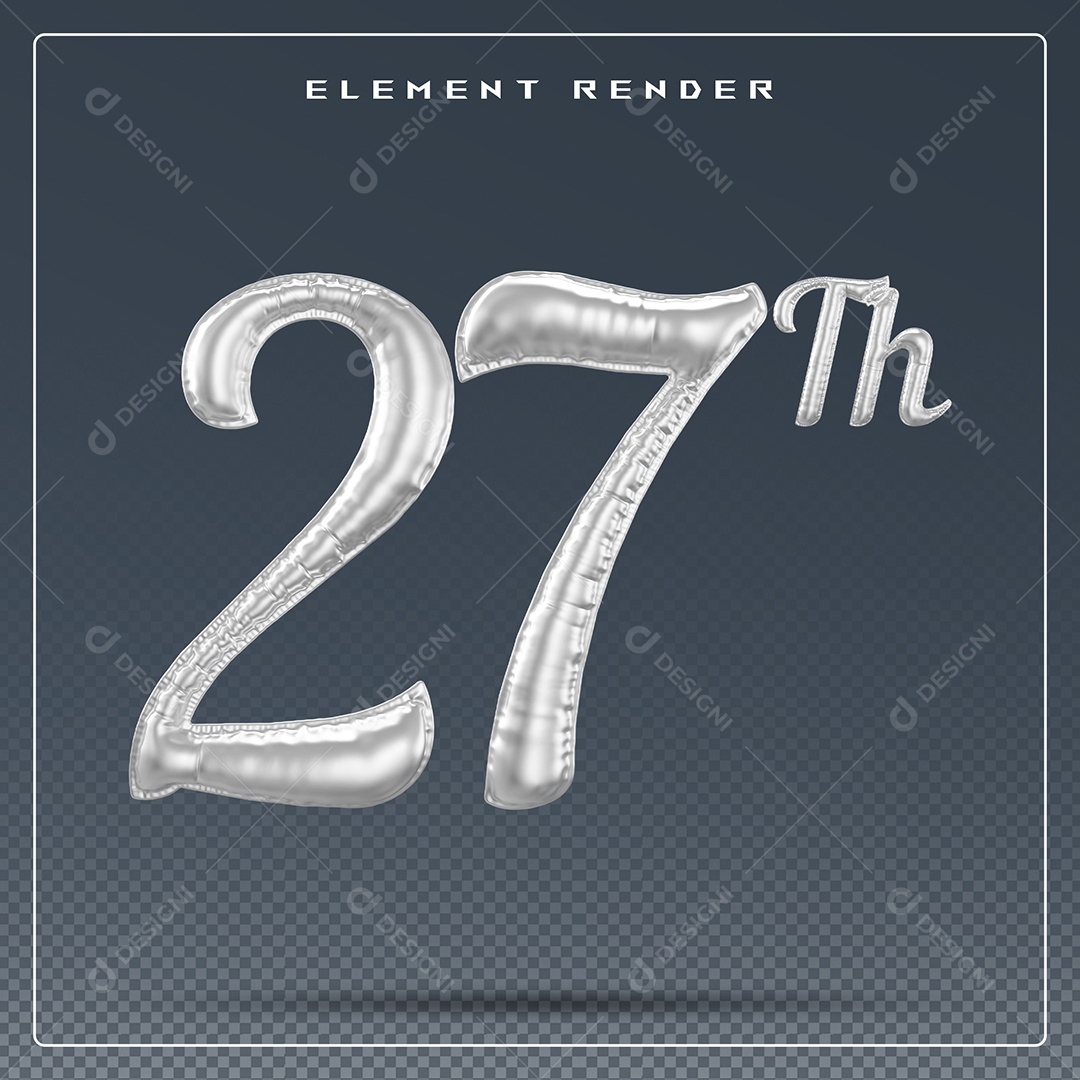Elemento 3D Número 27 Cinza para Composição PSD