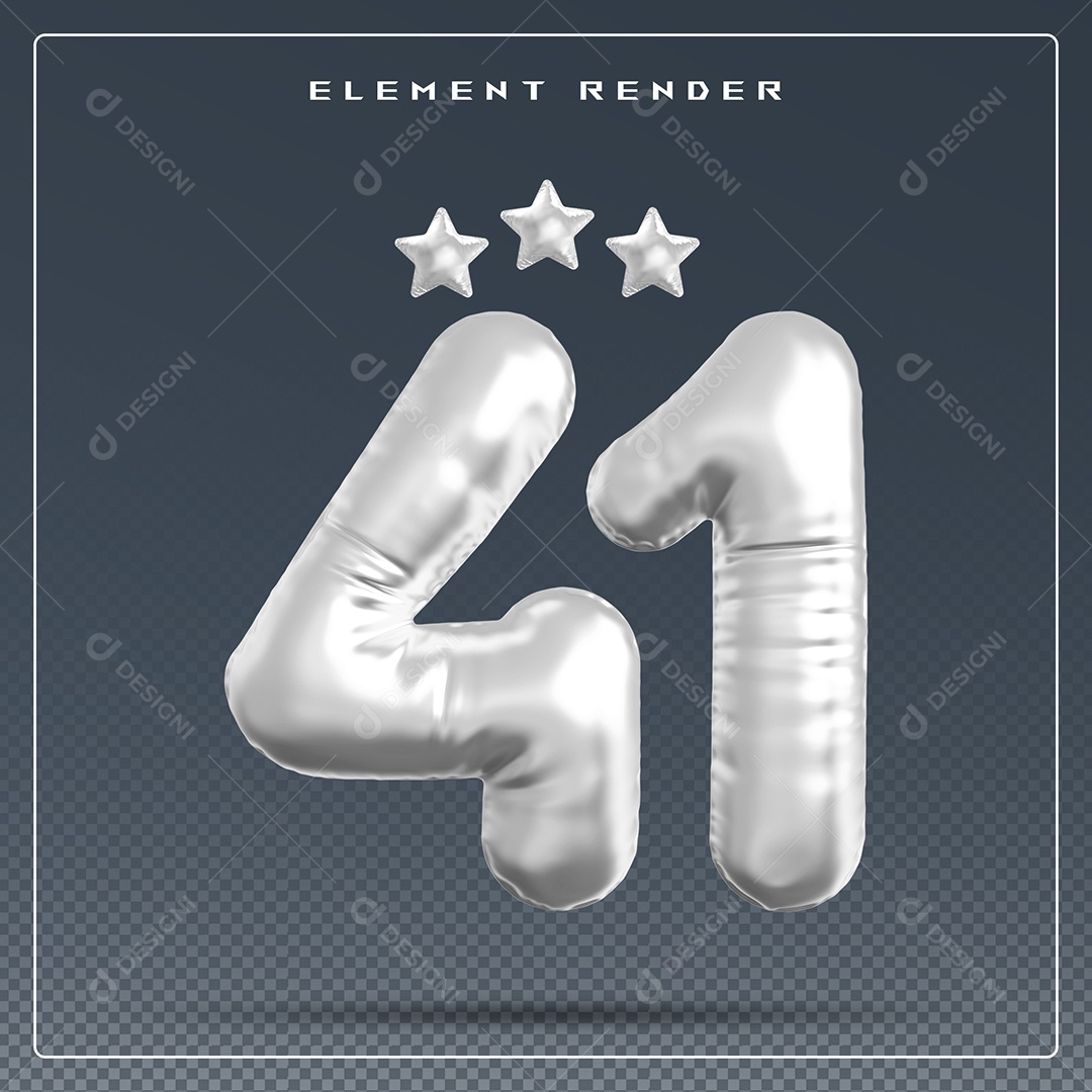 Elemento 3D Número 41 Cinza para Composição PSD