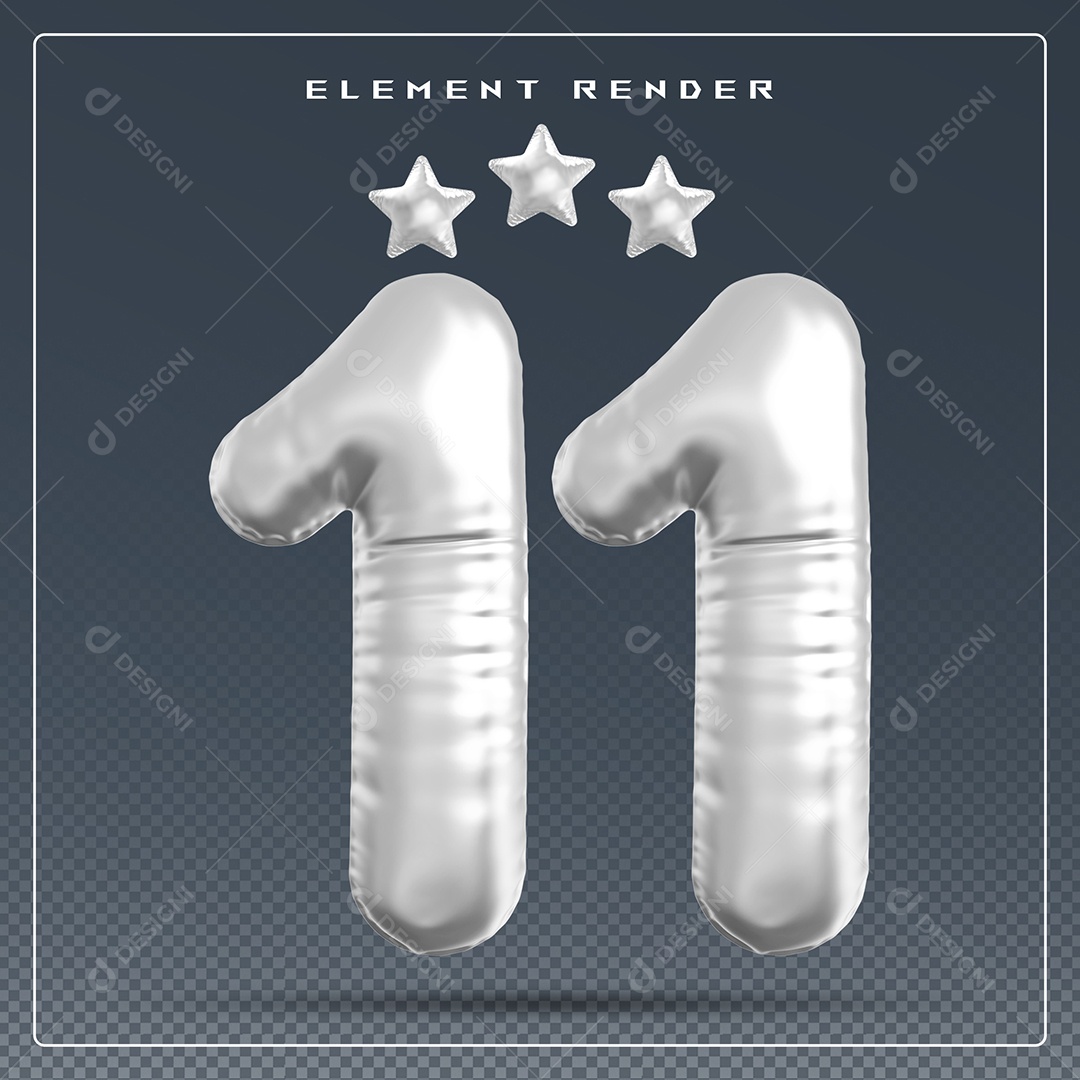 Elemento 3D Número 4 Cinza para Composição PSD