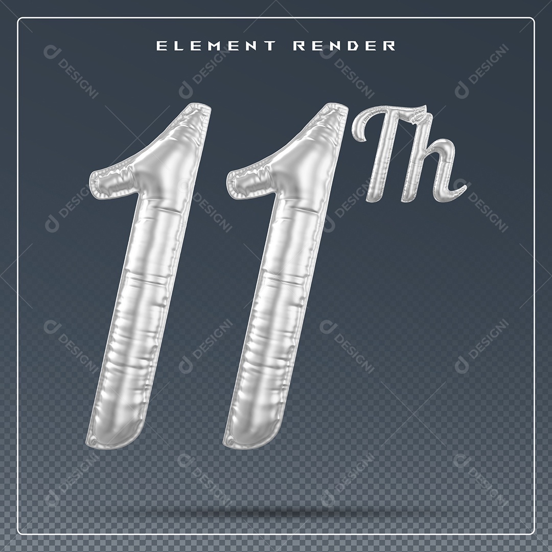 Elemento 3D Número 11 Th Cinza para Composição PSD