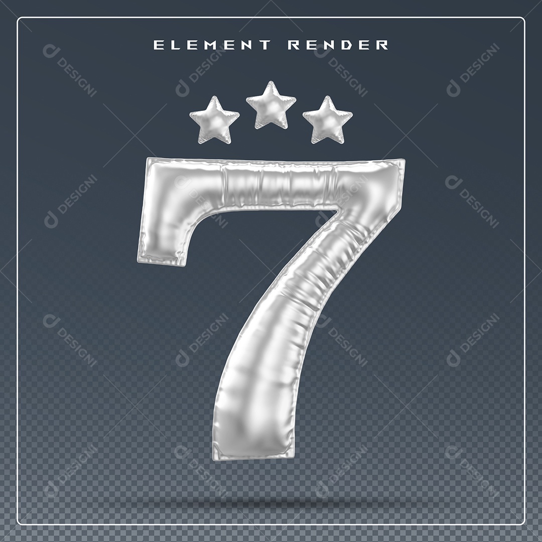 Elemento 3D Número 7 Cinza para Composição PSD