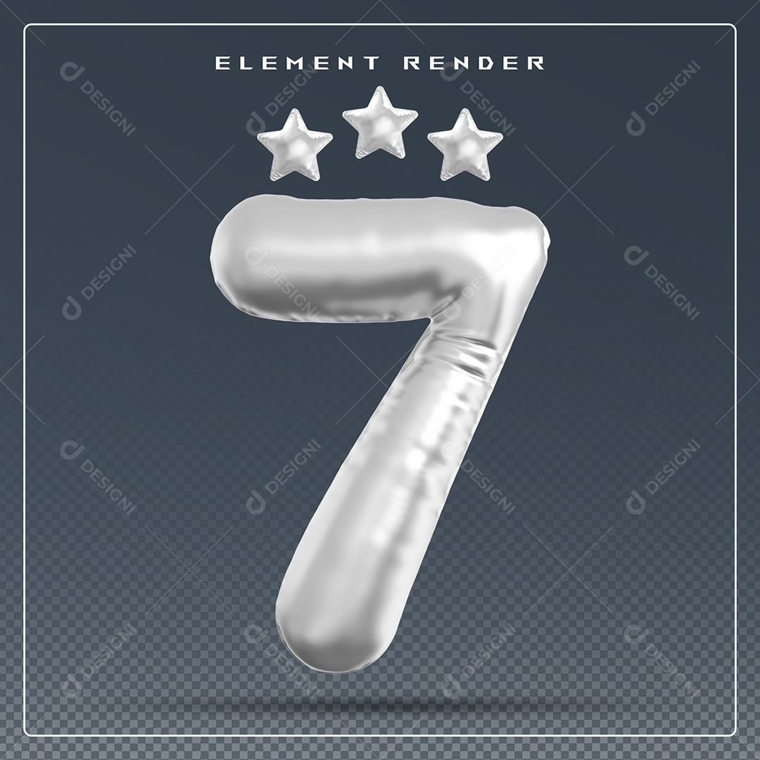 Elemento 3D Número 7 Cinza para Composição PSD
