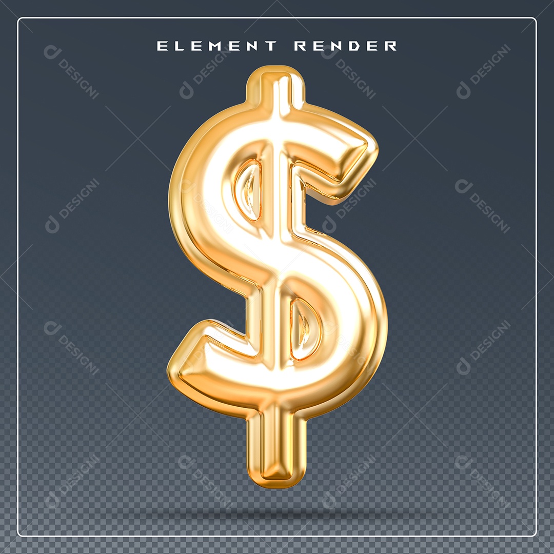 Elemento 3D Cifrão $ Dourado para Composição PSD