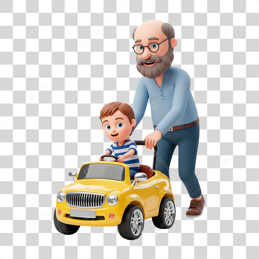 Personagem Avô Brincando com seu Neto PNG Transparente