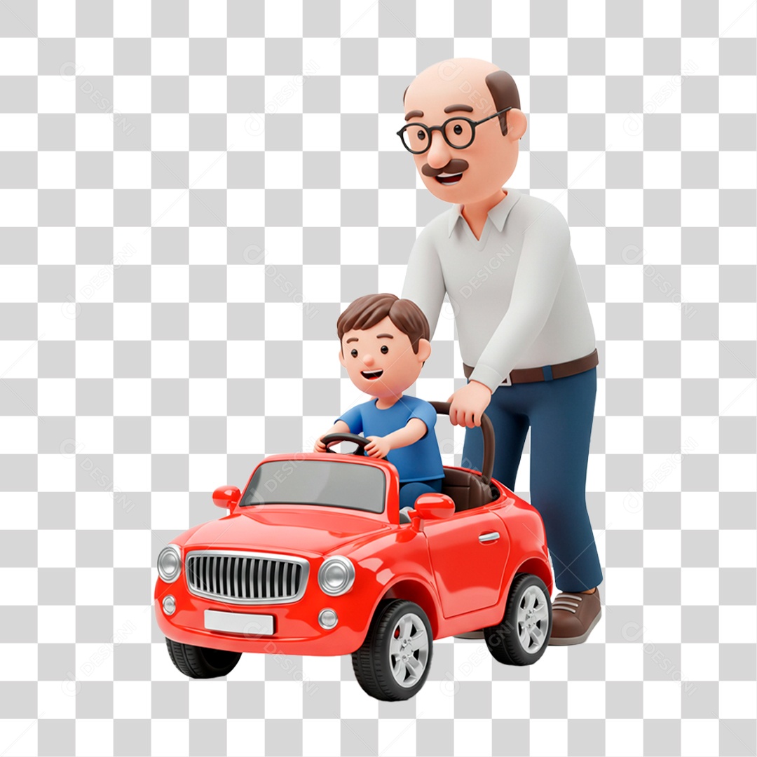 Personagem Avô Brincando com seu Neto PNG Transparente